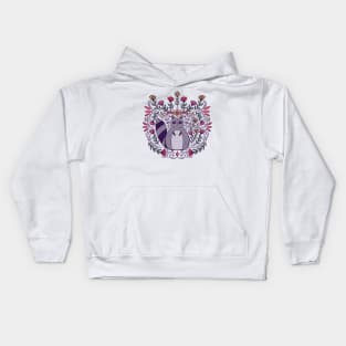 Raccoon with Flowers Folk Art Kids Hoodie